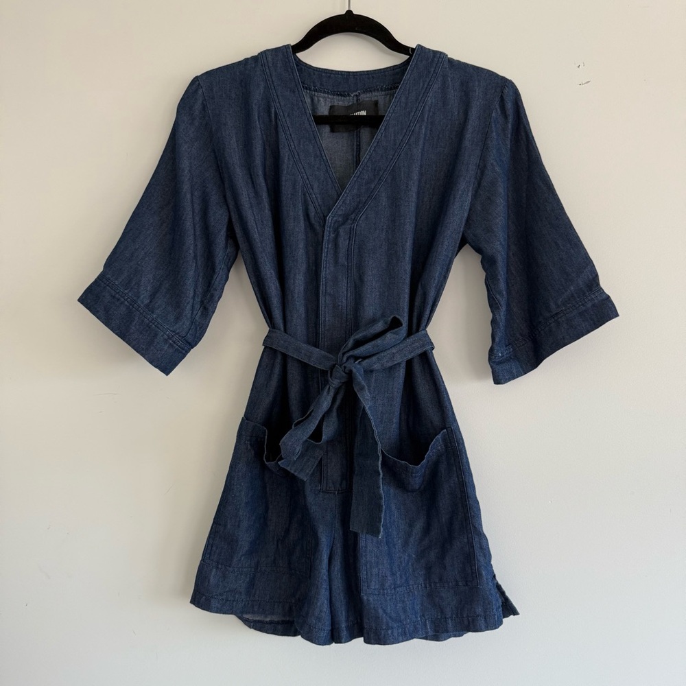 Reformation Dark Blue Tie-Front Utility Romper Womens 2 / XS